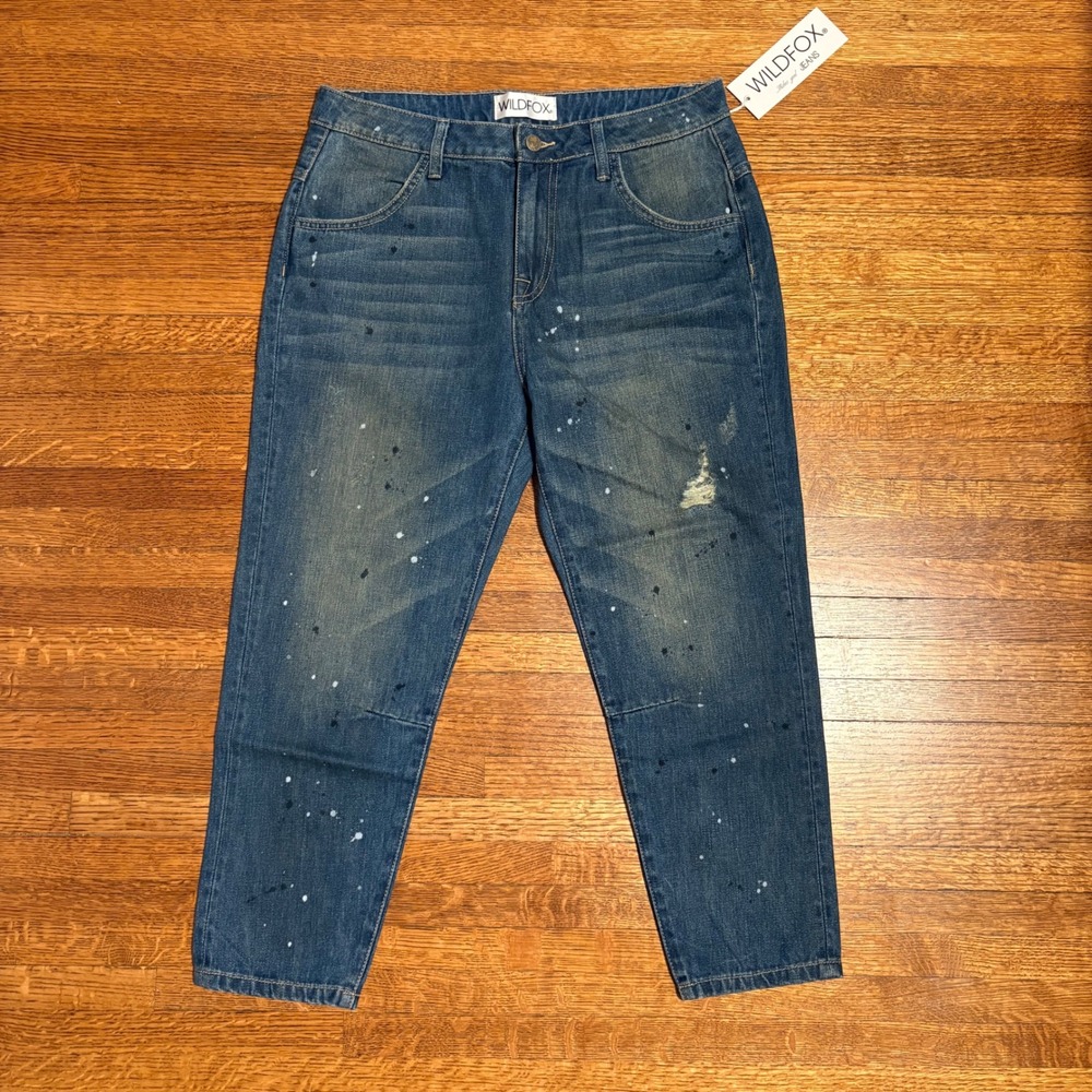 Wildfox‎ Paint Splatter Distressed High Rise Cropped Jeans Size 28 Denim NWT